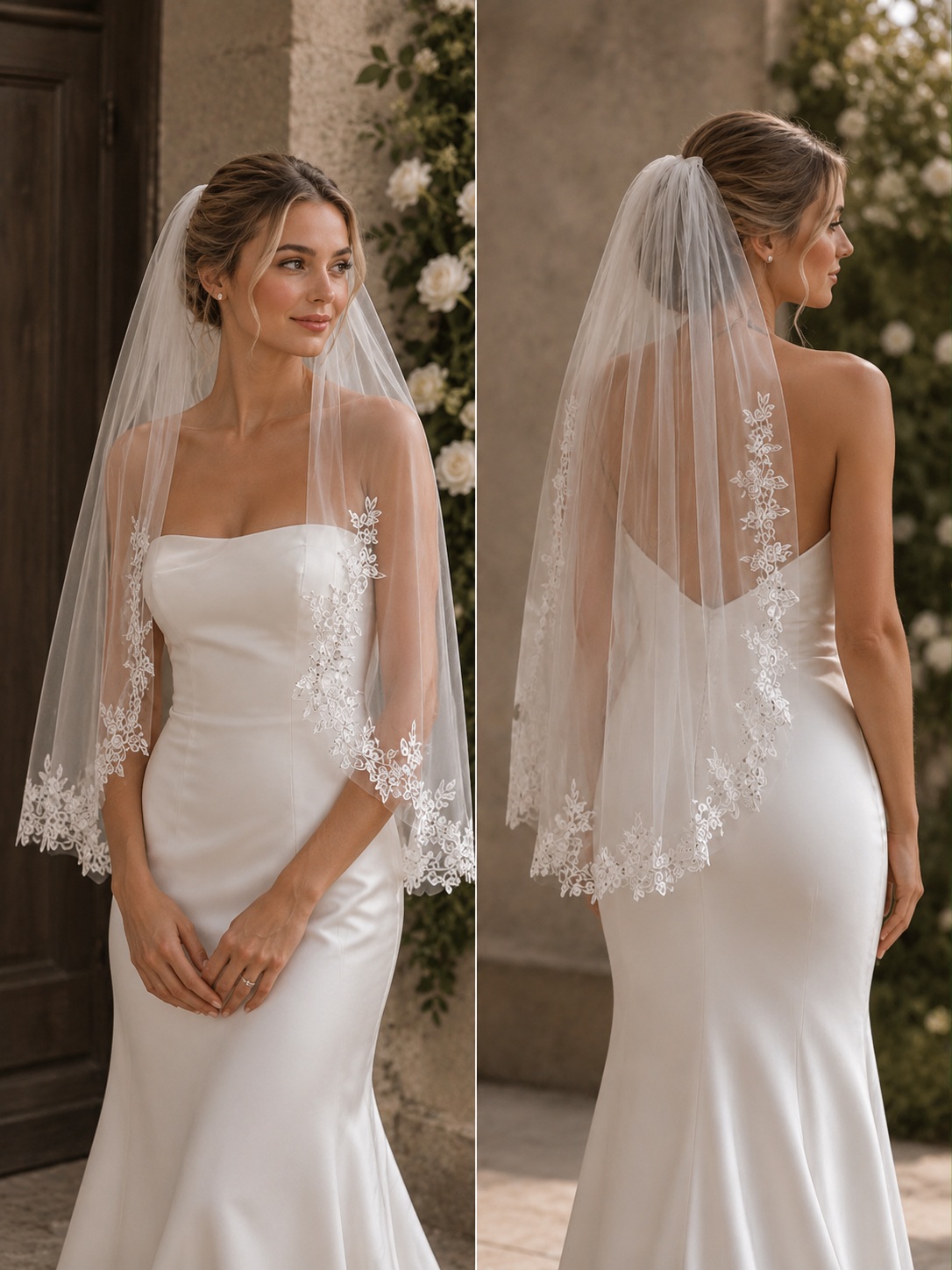 Daisy lace fingertip wedding veil