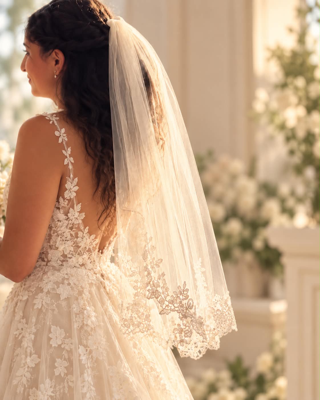 Daisy — Floral Lace Fingertip Veil wedding veil NZ photo 5
