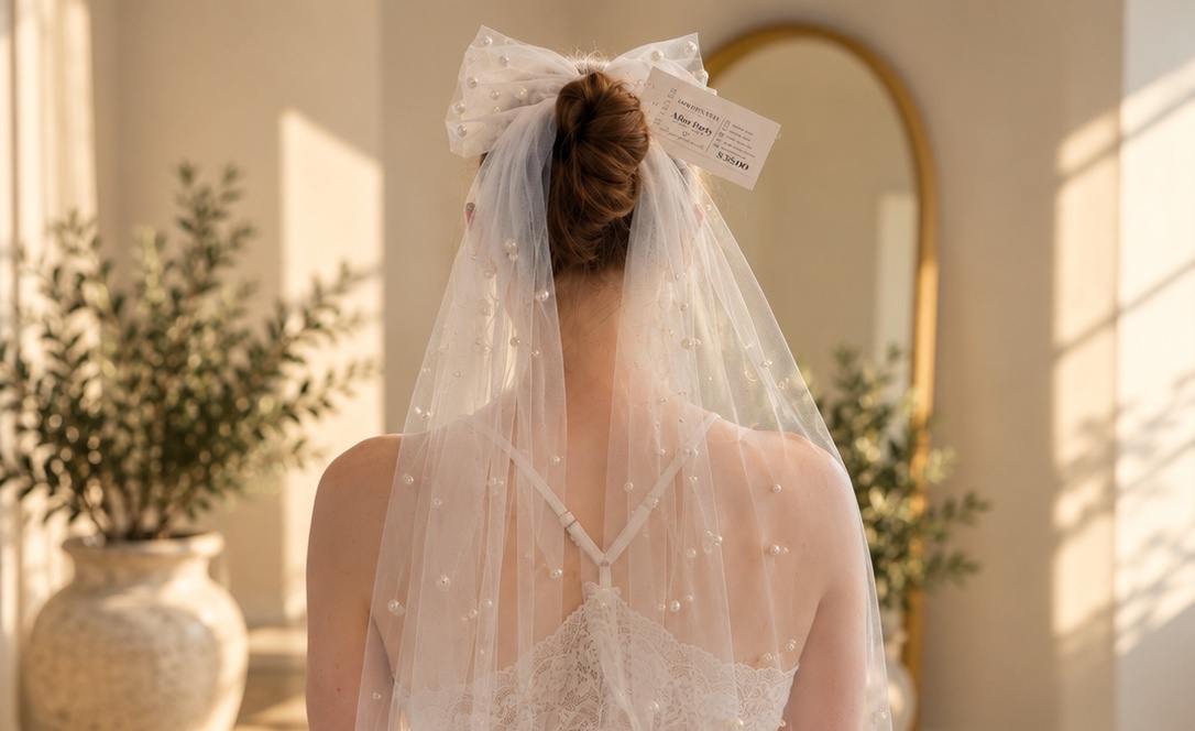 After Party Pearl Bow wedding veil NZ photo 4