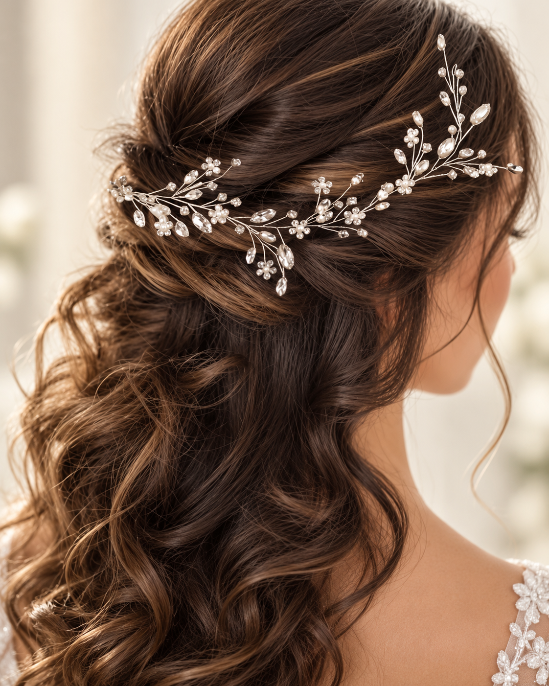 Elara Crystal & Pearl Bridal Hair Vine