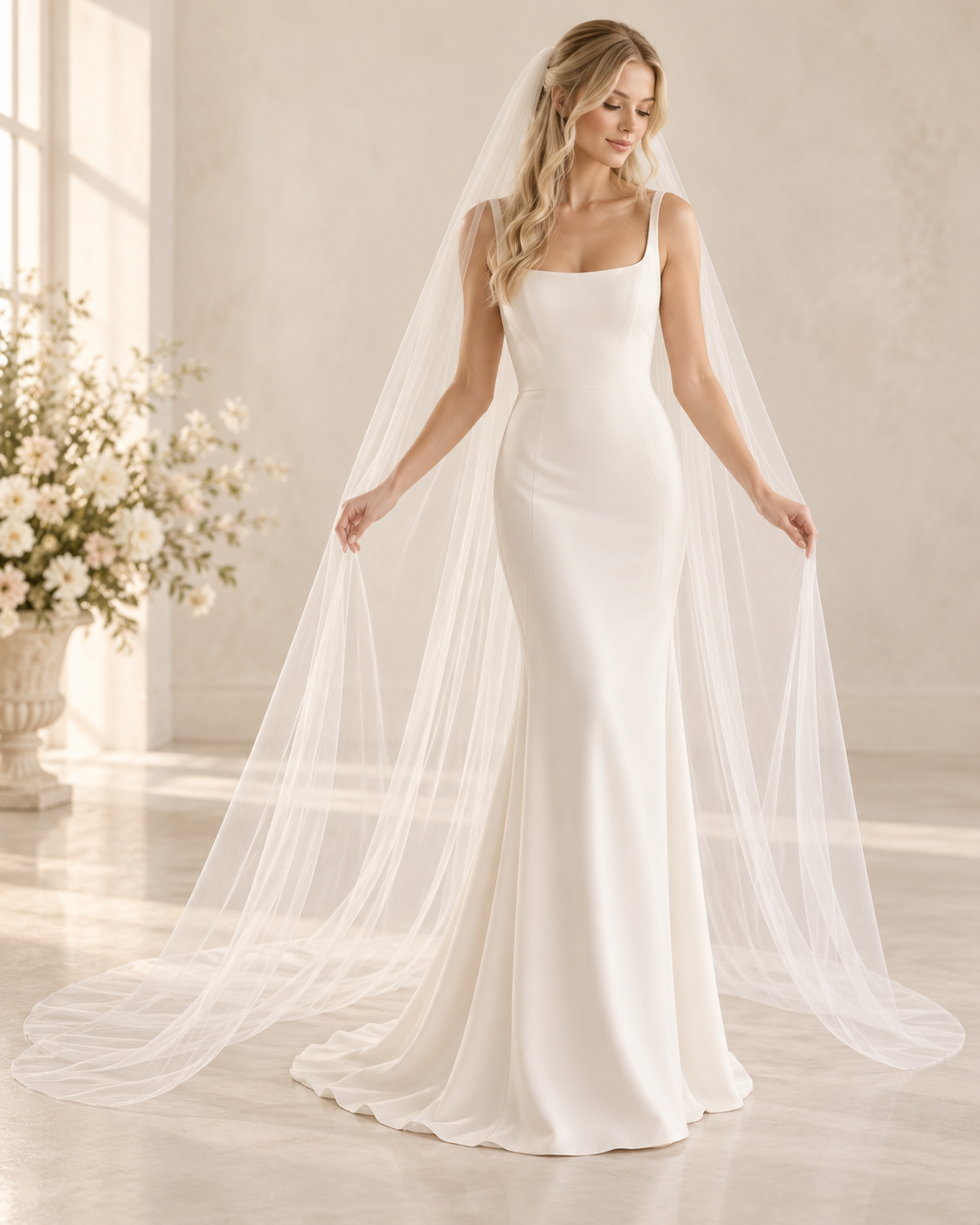 Hayley — Plain Cathedral Veil wedding veil NZ photo 6