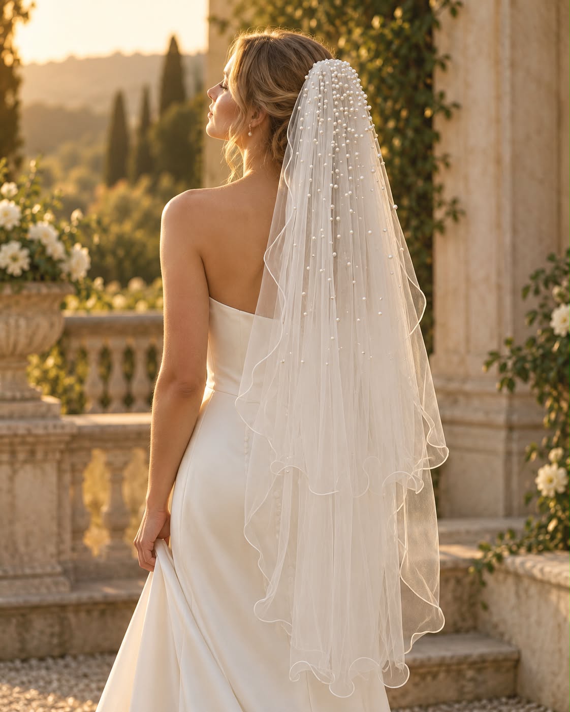 Poppy — Two-Tier Pearl Blusher Veil